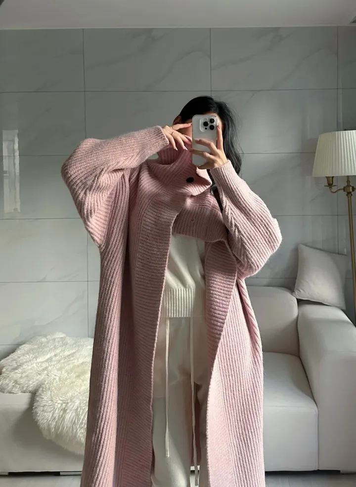 [아이당일] *도톰따숩 터틀넥 울 숄 빅카라 꽈배기 뜨개 니트 맥시롱가디건 울롱코트 울가디건(5color) 상세 이미지 31