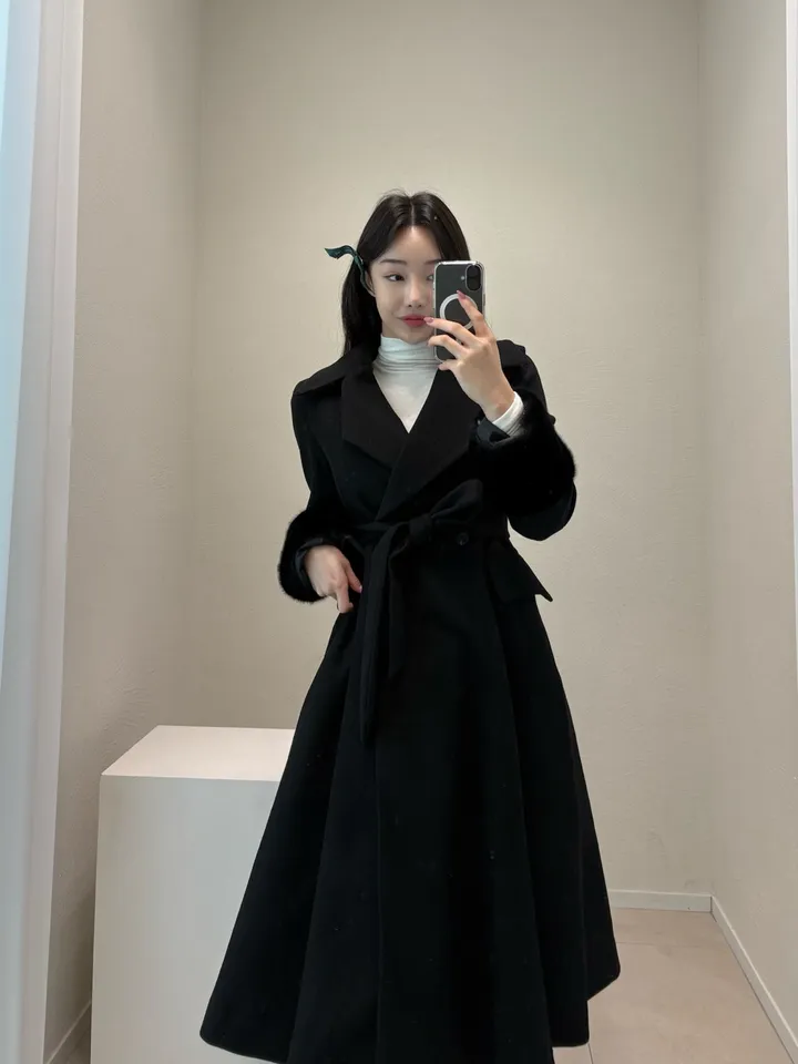 프리미엄 모직 울 누빔 카라 소매퍼 롱 원피스코트 3col 상세 이미지 12