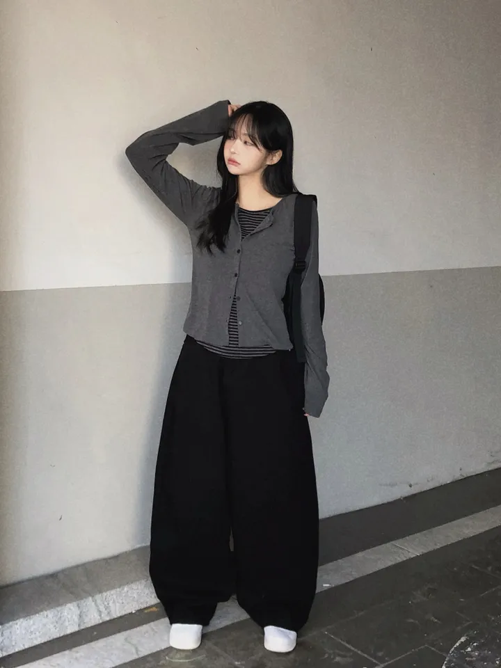 [기간특가!일체형!후회없음🖤]단가라 스트라이프 레이어드 가디건 일체형 긴팔티 2color 상세 이미지 14