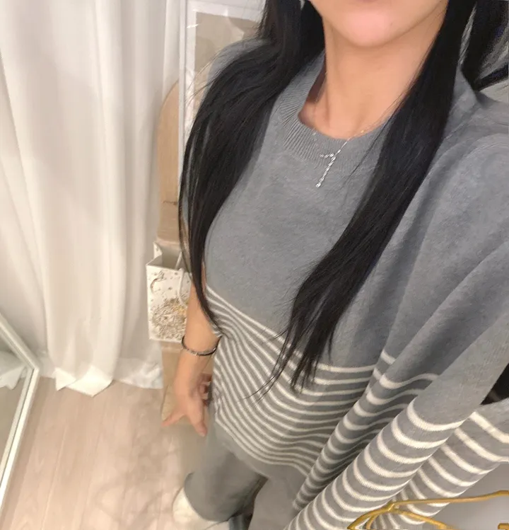 *빠른출고 *체형커버굿 [*44-77/highqual] 모먼트 스프라이트 소프트 단가라 케이프 니트 + 밴딩 와이드 니트 팬츠 투피스 트레이닝세트 - 4color 상세 이미지 24