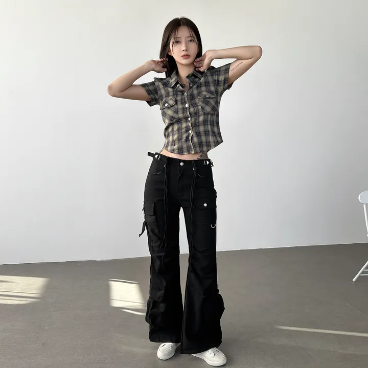 당일출고🚀[주문폭주!/unique🖤] 미니 벨트 스트링 셔링 카고 포켓 루즈핏 부츠컷 블랙 면팬츠 상세 이미지 20