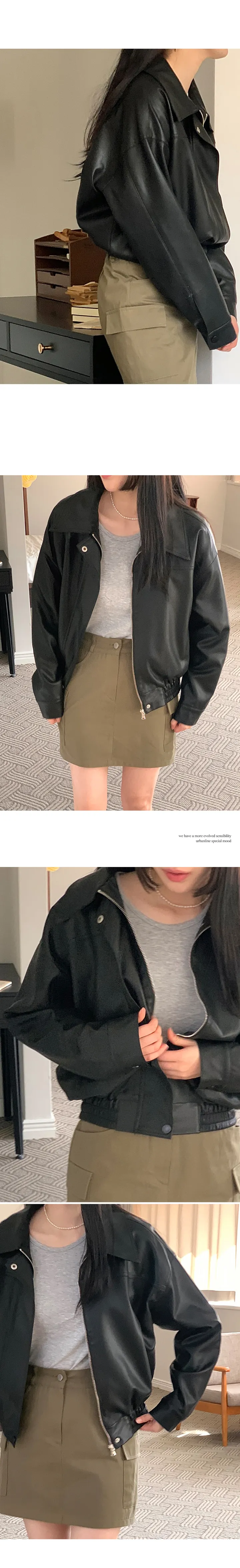 젤라또 카라넥 블루종 히든버튼 레더 가죽자켓 - 3color 상세 이미지 14