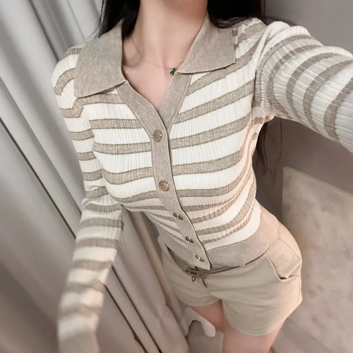 헤르배색 금장 스트라이프가디건 카라가디건 수입가디건 상세 이미지 10