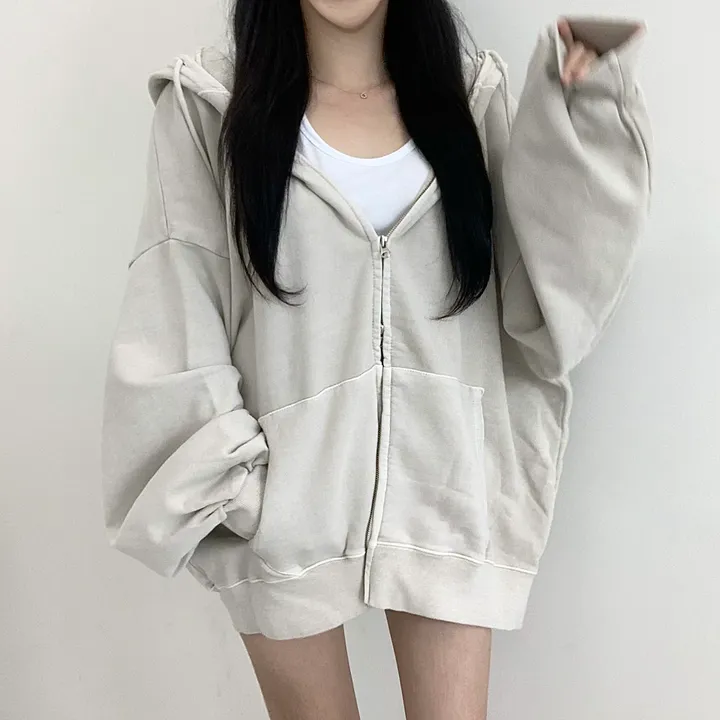 [커플템왕추천❤️/탄탄고퀄] 베이 피그먼트 쭈리 투웨이 후드집업 상세 이미지 36