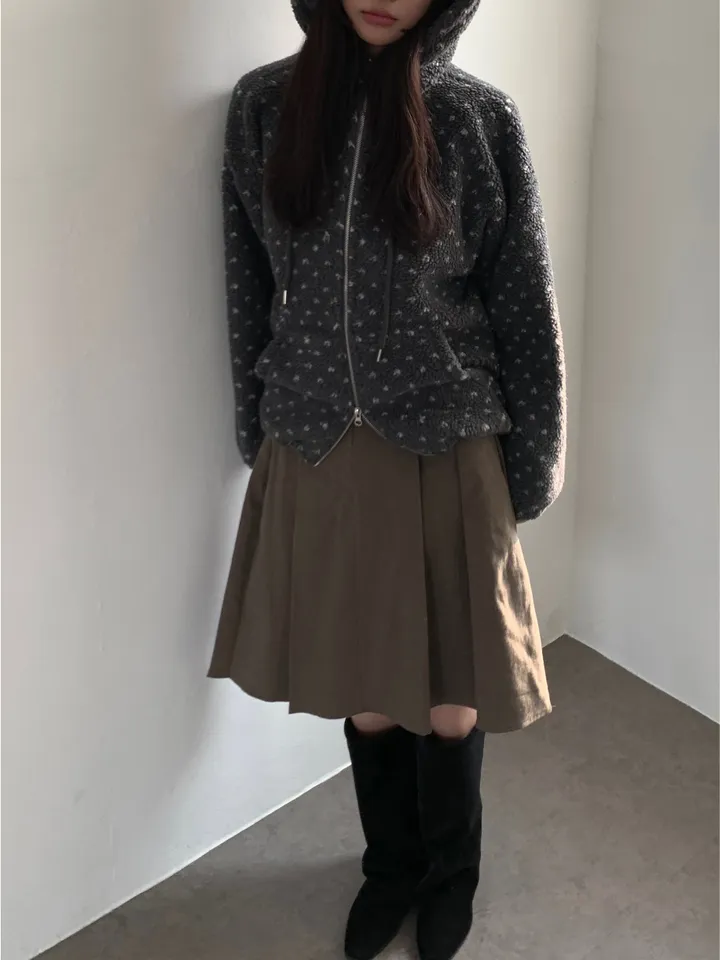 (전체안감,국내고퀄) 도트 뽀글이 양털 후리스 오버핏 후드 집업 상세 이미지 16