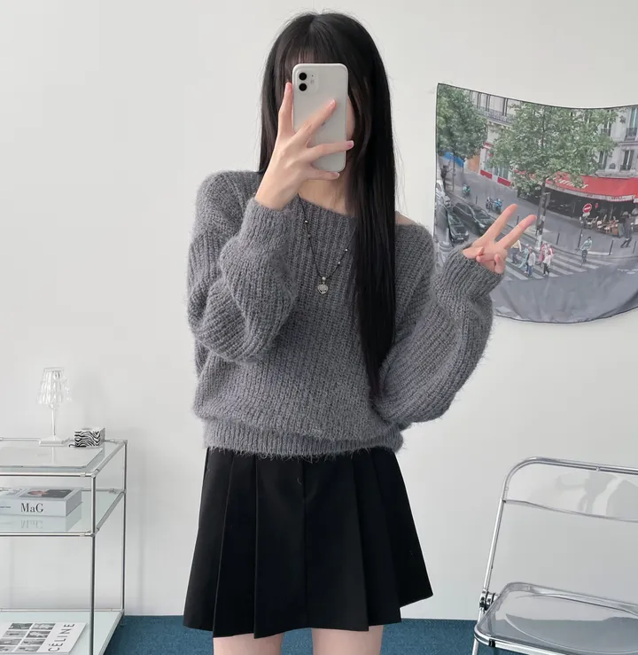 Pine leaf boat nect crop knit 상세 이미지 27