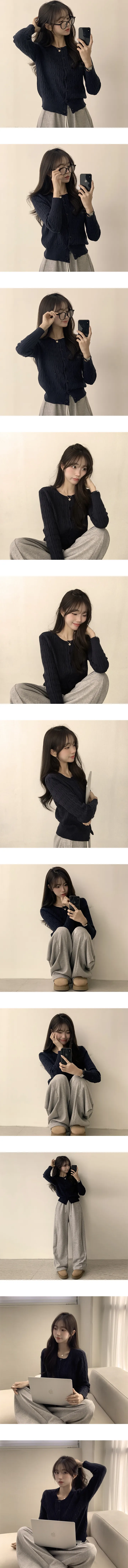 [이유있는 추천/실물보장] 맨살에도 부드러운, 타이 라운드 꽈배기 긴팔 겨울 니트 가디건 슬림핏 종결 데일리 봄 캐주얼 무지 아우터 5color 상세 이미지 2