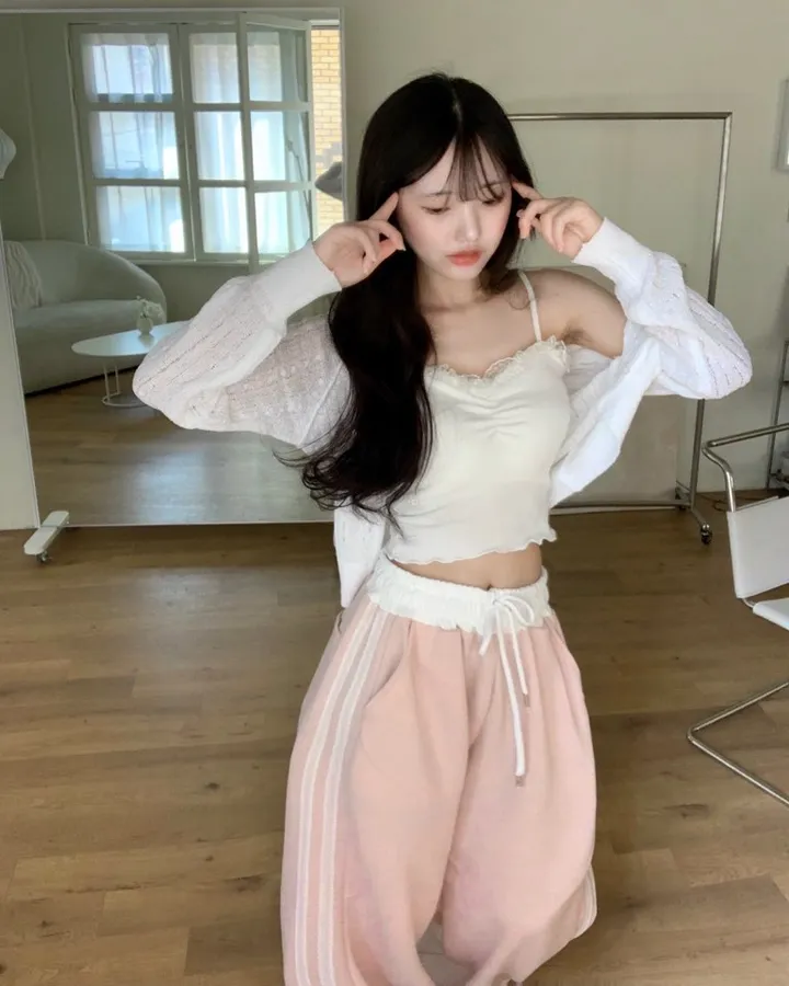 레이즈 줄point🩷 와이드핏 면 트레이닝 배색팬츠 pt -5col 상세 이미지 7
