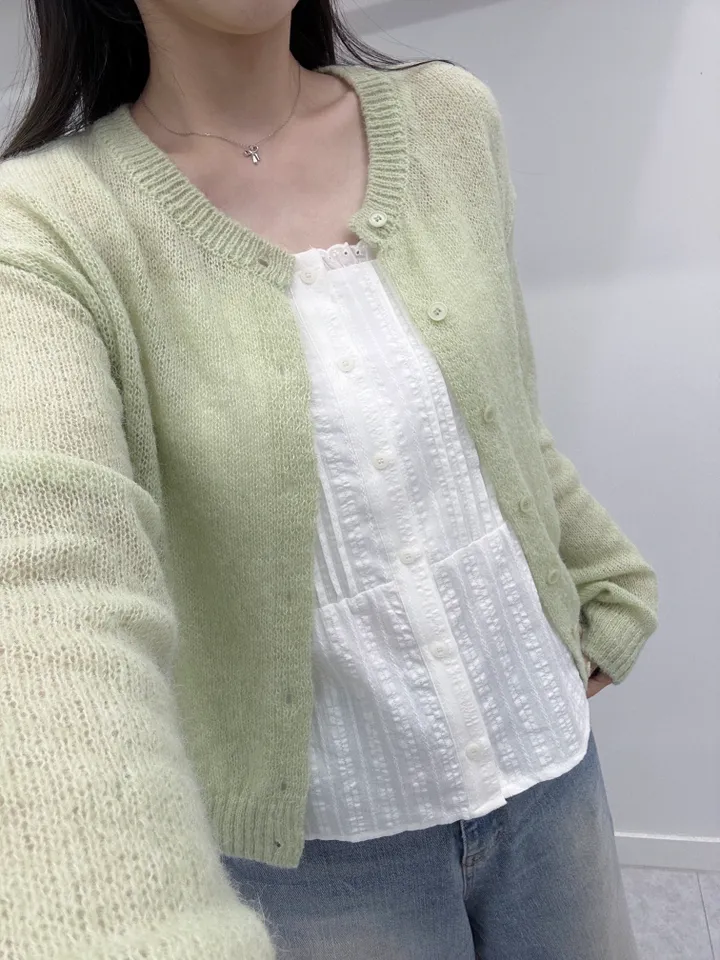 [여리핏/주문폭주] 뽀용 파스텔 라운드 알파카 니트 가디건/ 알파카가디건 여리가디건 봄가디건 간절기가디건 핑크가디건 청순여리 봄옷 레이어드 루즈핏가디건 얇은가디건 핑크가디건 상세 이미지 8