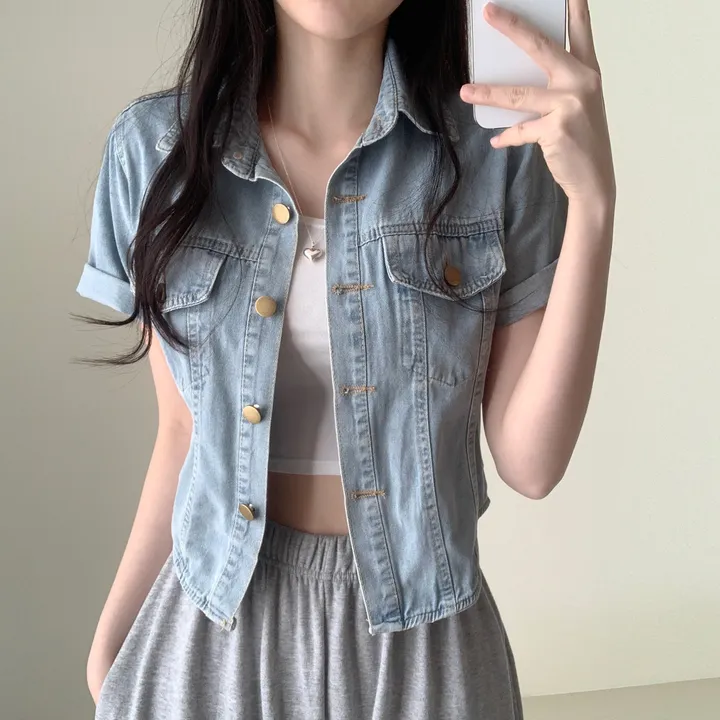 여름자켓종결🖤[데일리템!] 라이킷 라이드 투포켓 크롭 반팔 데님 셔츠 남방 청자켓 긴팔버전 추가 간절기 데님 아우터 상세 이미지 14