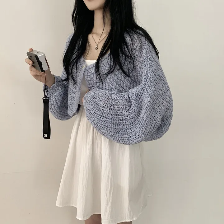 [고퀄!살탐방지] 왕박시 린넨 부클 여름니트 벌룬 크롭가디건 상세 이미지 20
