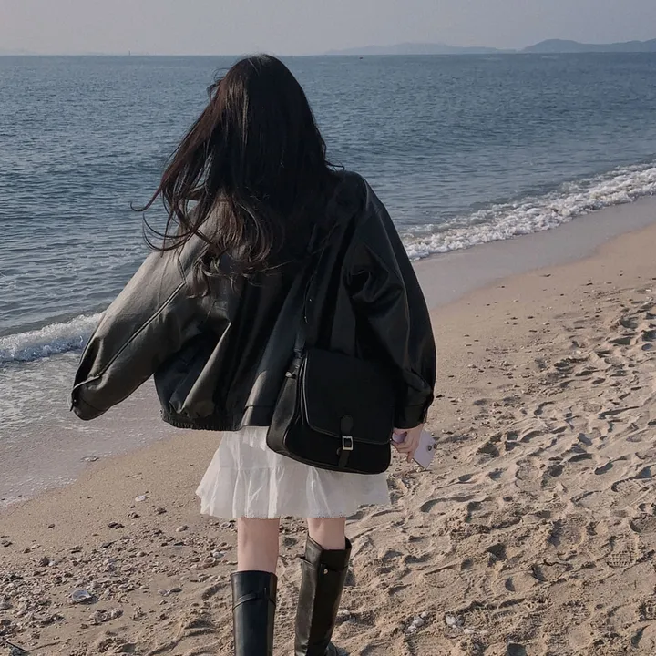 [핵고퀄!/✨주문폭주/후기극찬✨]매트 레더의 정석,오버핏 레더 블루종 자켓 점퍼 상세 이미지 34