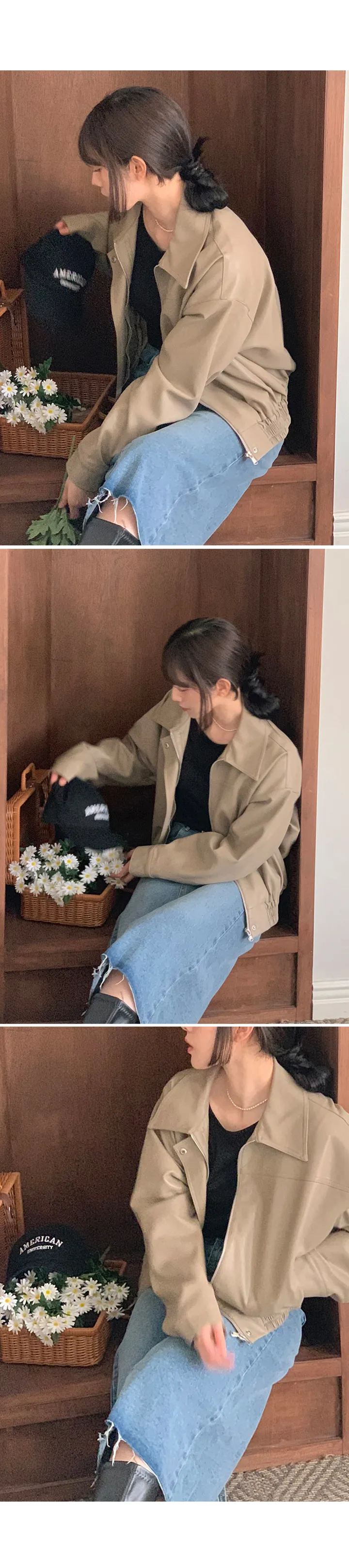 젤라또 카라넥 블루종 히든버튼 레더 가죽자켓 - 3color 상세 이미지 5