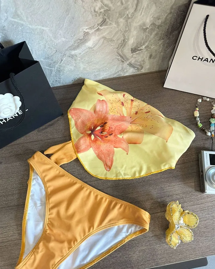 🌸반다나 플라워 튜브탑 탱크탑 섹시 비키니 휴양지 옐로우 비키니 쓰리피스 3pcs 수영복 상세 이미지 11