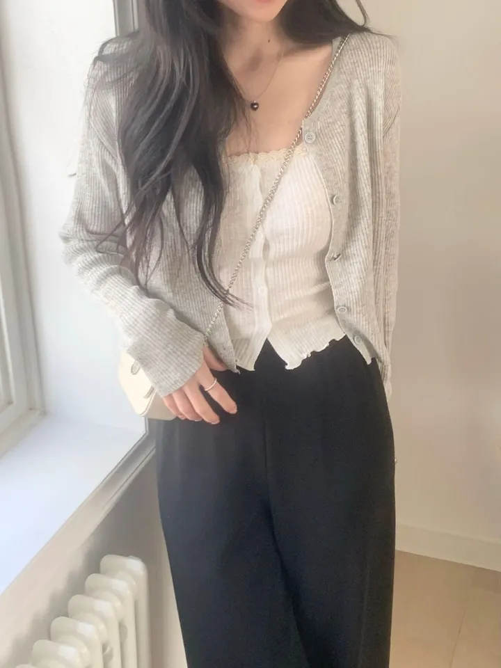 레이 여름 린넨 골지 크롭 라운드 긴팔 가디건 (9color) [ 봄 여름 살안타템 데일리룩 기본 베이직 ] 상세 이미지 8