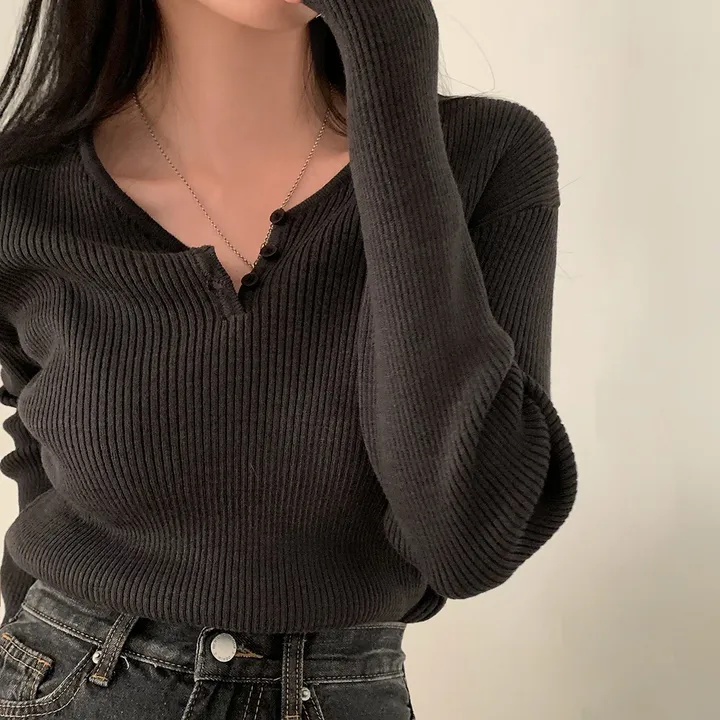 [4계절필수 디자인/연그레이 당일출고✨] 자체제작 #크치Made 젤리 버튼 트임 브이넥 골지 겨울 니트 긴팔티셔츠 - nt 상세 이미지 117