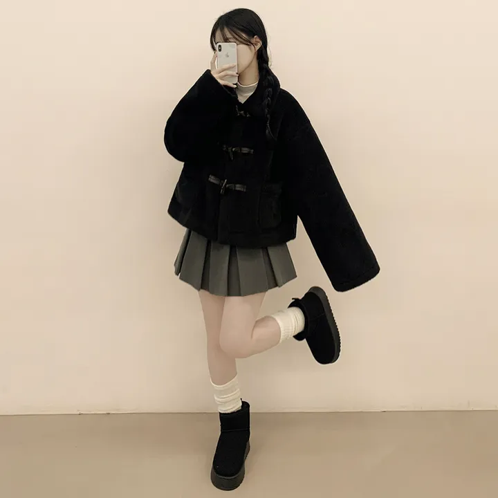 [귀여움/아방핏🧸] 도톰포근~ 양털 뽀글이 떡볶이 더플 자켓 테디베어 숏코트 상세 이미지 12