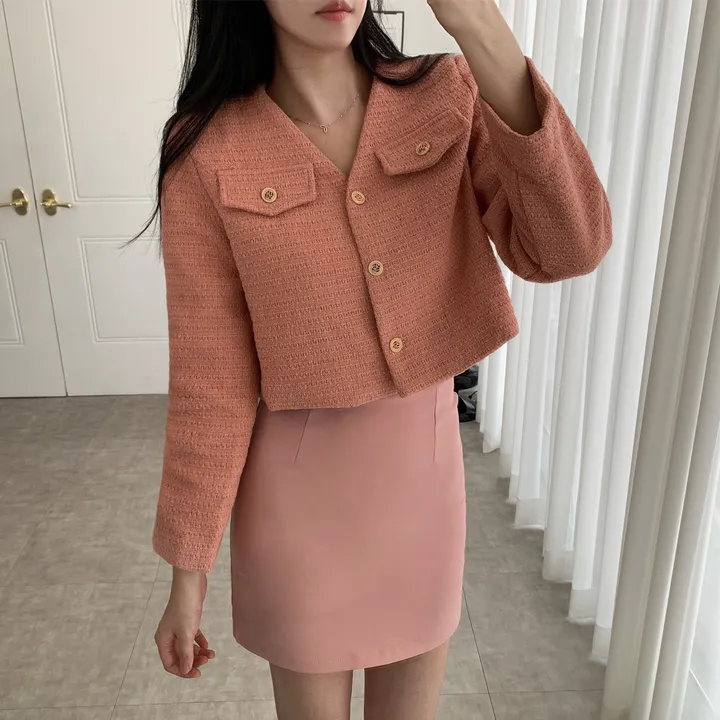 [부분 당일배송🎀1000장돌파!! 리뷰극찬🔥컬러추가!] 트위드 세미 크롭 자켓 노카라 간절기 하객룩 숏자켓 핑크 아이보리 블랙 네이비 - 5colors 상세 이미지 28