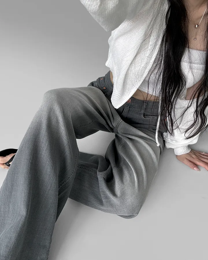 [후들후들 원단] 잔나비 소프트 워싱 와이드 루즈핏 얇은 원단 여름 데님 팬츠 청바지 상세 이미지 17
