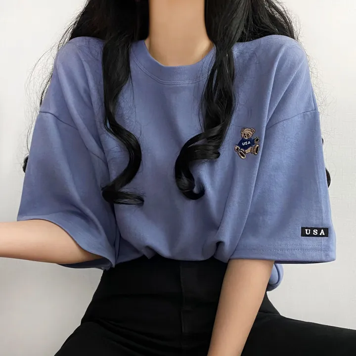 [예쁨/데일리] 베어 라벨 자수 오버핏 반팔티T 상세 이미지 13