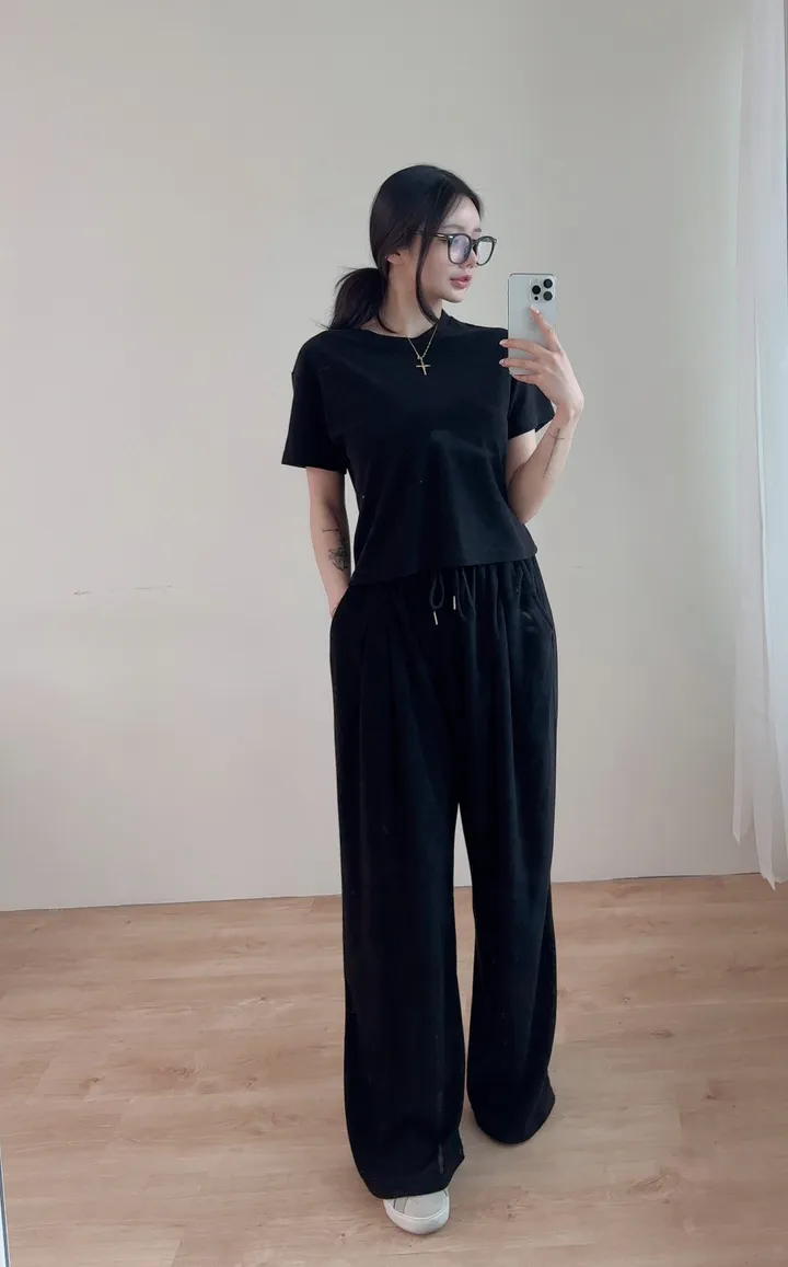 *빠른출고*[최저/set❤️/휘뚤마뚤!]벨루아 반팔 핀턱 트레이닝 세트 벨벳 세트 투피스 여름세트 여름투피스 상세 이미지 7