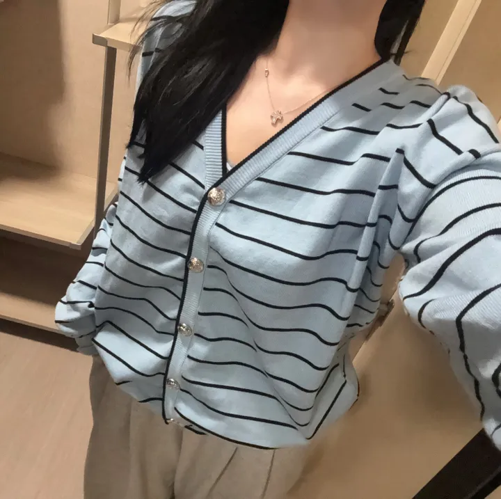 *NEW*제니st 루즈핏 스트라이프 단가라 브이넥 가디건 상세 이미지 10