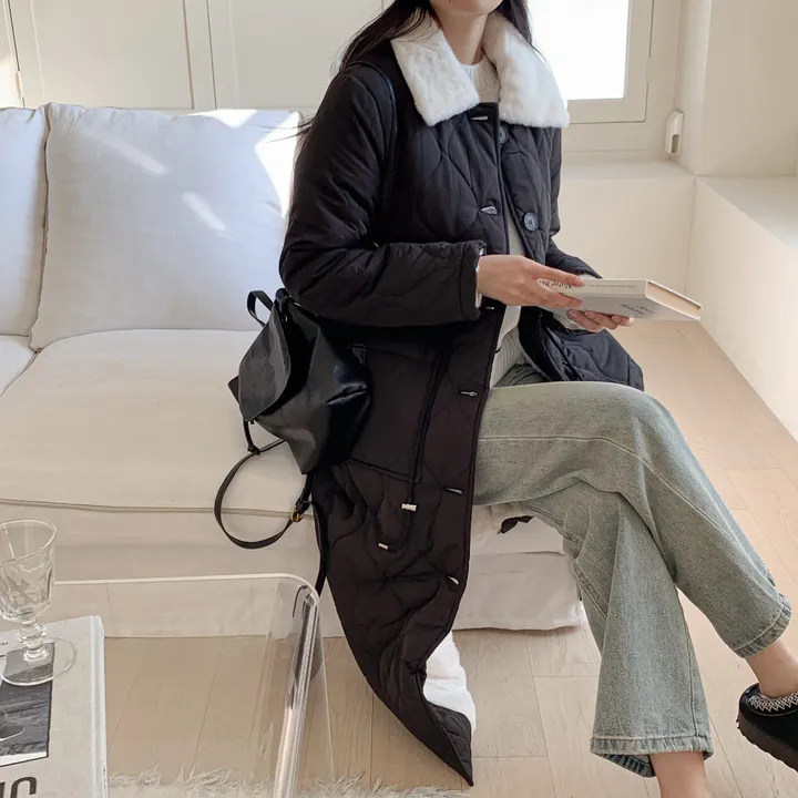 [당일출고/고퀄💯] 안감전체퍼 퍼카라 누빔 밍크 롱패딩 코트,2color 상세 이미지 19