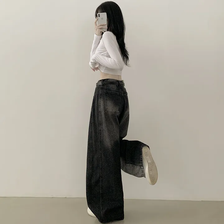 [색감깡패🖤] 사이드 핀턱 빈티지 워싱 하이웨스트 와이드 벌룬 데님팬츠 사계절 청바지 연청 진청 흑청 블랙 상세 이미지 22