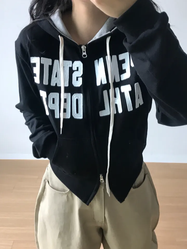 [투웨이] 뎁트 배색 반크롭 후드집업 상세 이미지 6