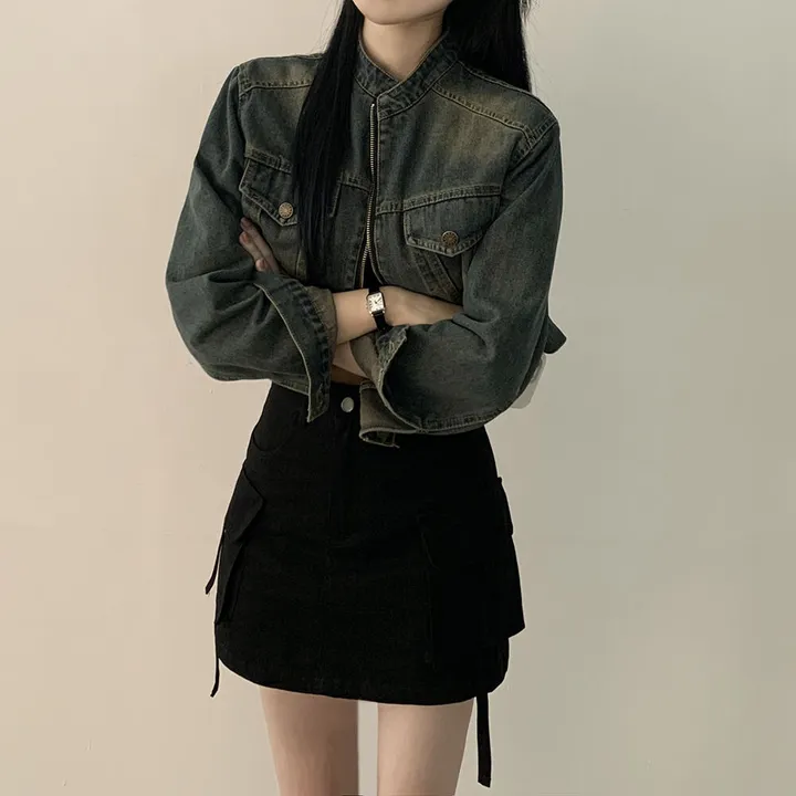 [빈티지힙] 투웨이 데미지 바이커 크롭 워싱 데님 자켓 상세 이미지 20