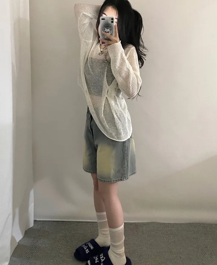 [여름팬츠/핏보장]파인 샌드 워싱 와이드 하프 데님 팬츠 상세 이미지 6