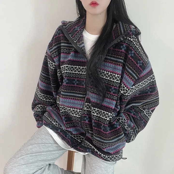 [남녀공용/포근해] 2WAY 보르도 패턴 투웨이 후드 후리스 집업 후드집업 3color 상세 이미지 16