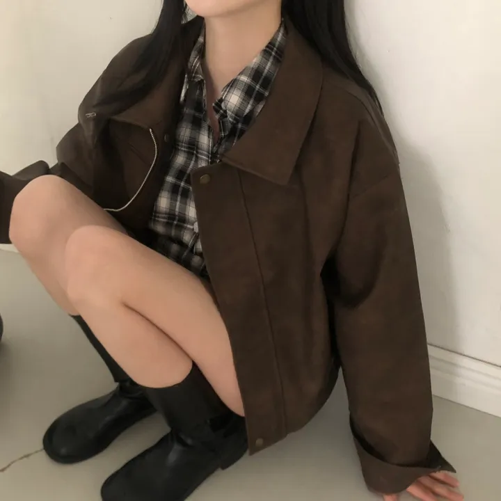 [고급레더!핏보장🤎]매트 무광 오버핏 가죽 레더 스웨이드 블루종 자켓 점퍼 2color 상세 이미지 17