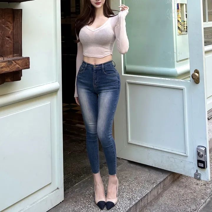 [허얇엉크!쫀득/4size] 치즈링 진청 워싱 반하이웨스트스키니 / 하이웨스트스키니 반하이스키니 진청스키니 워싱스키니 워싱청바지 쫀쫀핏스키니 들뜸제로 상세 이미지 1