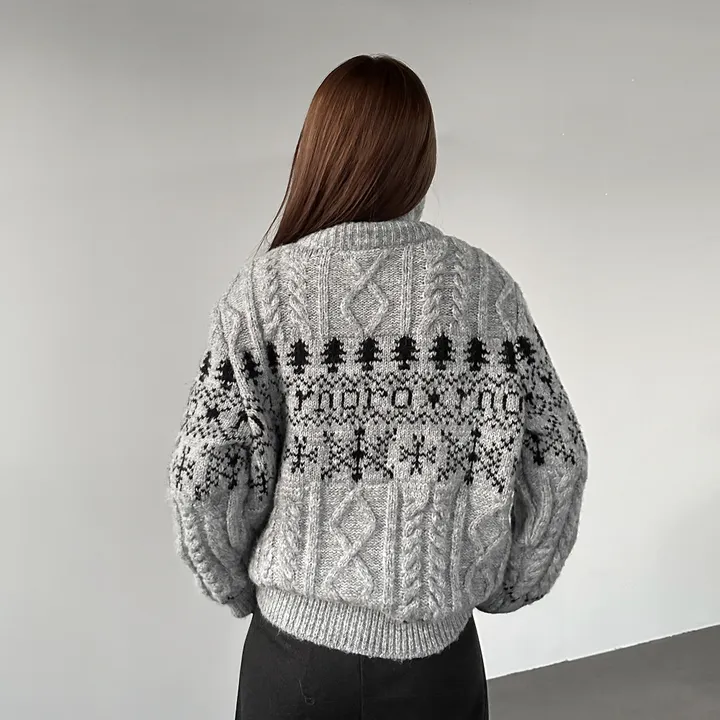당일출고🚀[wool20%/두툼❄] 하이넥 스노우 패턴 노르딕 루즈핏 가디건 3color 상세 이미지 33