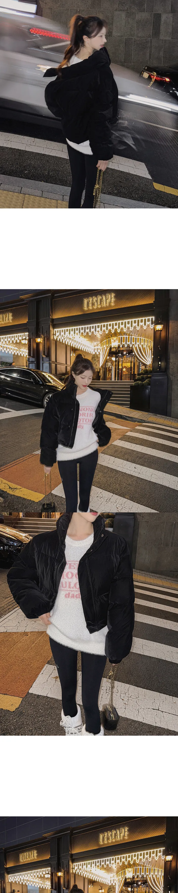 [무광레더/매트질감/어깡❌/고퀄/5col] 노라트 하이넥 카라넥 스냅버튼 지퍼 웰론 페이크레더 매트 무광 레더 크롭 패딩 상세 이미지 15