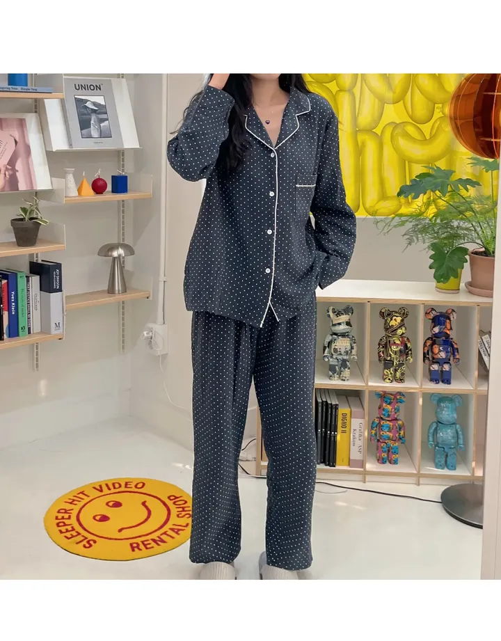 [2 size] [면 잠옷] 네이비 도트 땡땡이 잠옷 홈웨어 파자마 상세 이미지 13