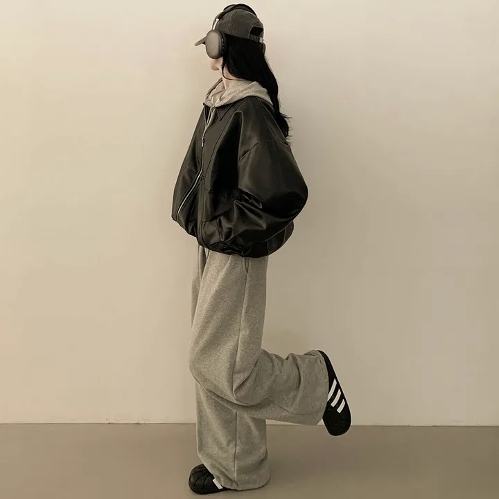 [찐오버핏/고퀄!] 카라 블루종 레더자켓 밴딩 시보리 점퍼 브라운 블랙 상세 이미지 18