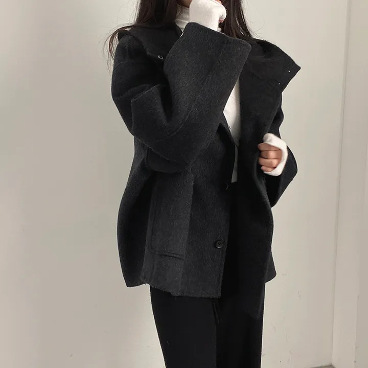 (껴입어도 넉넉한 사이즈) 오버핏 울 핸드메이드 후드 하프코트 상세 이미지 21