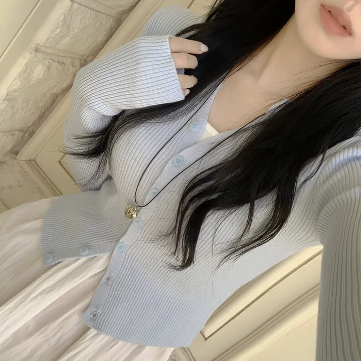 [고퀄!청순여리핏🤍] 러블리색감~ 파스텔 허리잘록 골지 슬림핏 봄여름 긴팔 크롭 니트가디건 소라 딸기우유 여름쿨톤 추천 벚꽃룩 상세 이미지 9