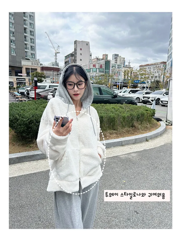 [당일배송][양털/뽀글이]후드 플리스 투웨이 겨울 따뜻한 데일리 점퍼 3color 묶음할인중 상세 이미지 11