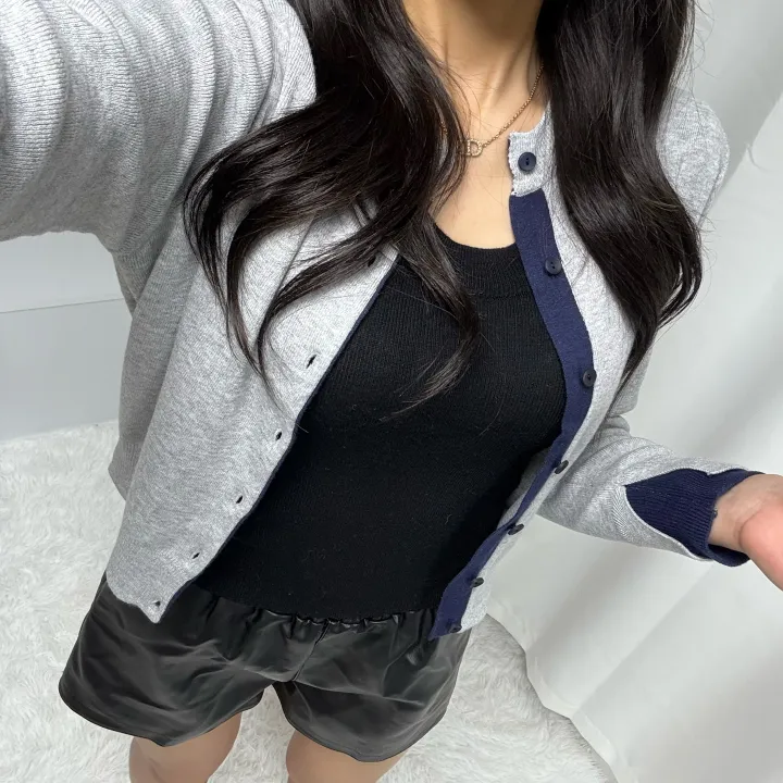 *원단최고, 포인트룩* 라인 배색 라운드 니트 가디건 상세 이미지 19