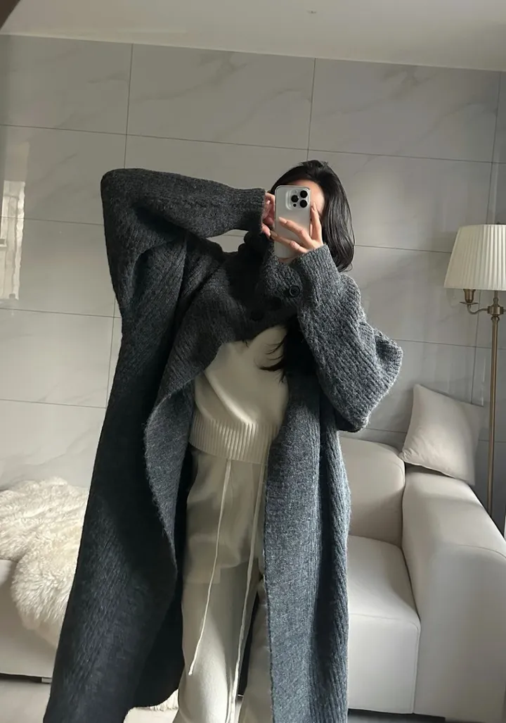 [아이당일] *도톰따숩 터틀넥 울 숄 빅카라 꽈배기 뜨개 니트 맥시롱가디건 울롱코트 울가디건(5color) 상세 이미지 23