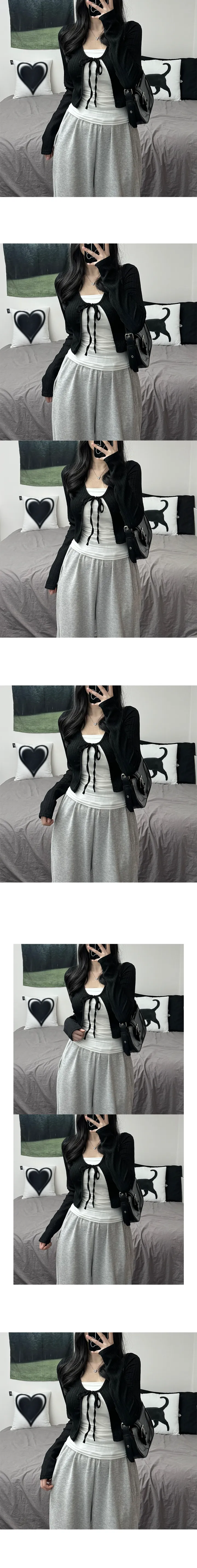 [여리핏/가을가디건] Linkle Ribbon Strap Crop Cardigan 링클 리본 끈 크롭 가디건 상세 이미지 2