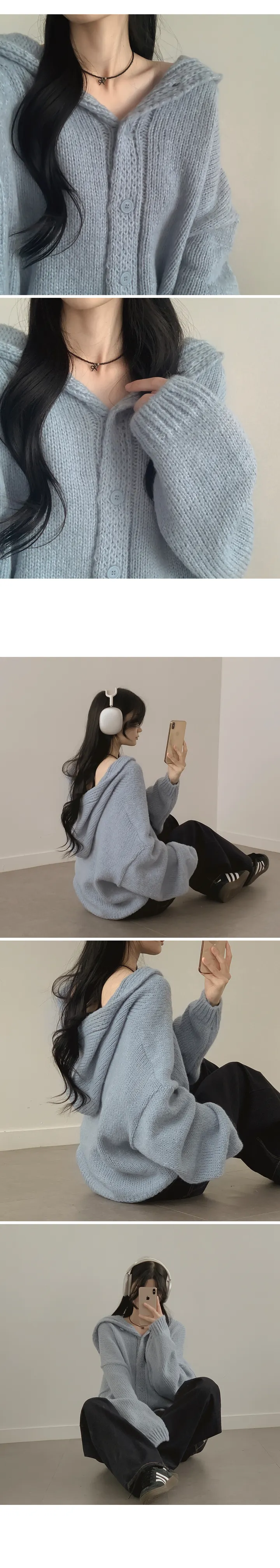 [폭닥폭닥/오버핏] 도도 파스텔 도톰 니트 후드가디건 봄신상 빅사이즈 루즈핏 상세 이미지 8