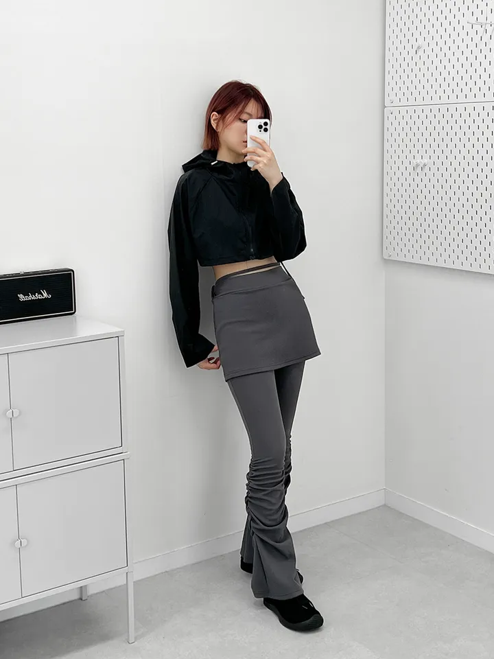 셔링 부츠컷 스판 밴딩 치마바지 랩스커트 팬츠(2color) 상세 이미지 2