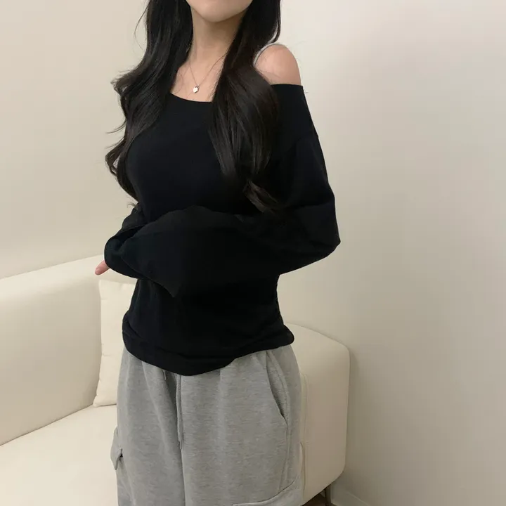 [-3kg/여리루즈핏!] 오프숄더 심플 루즈 여리 기본템 긴팔 티셔츠 (5color) 상세 이미지 18