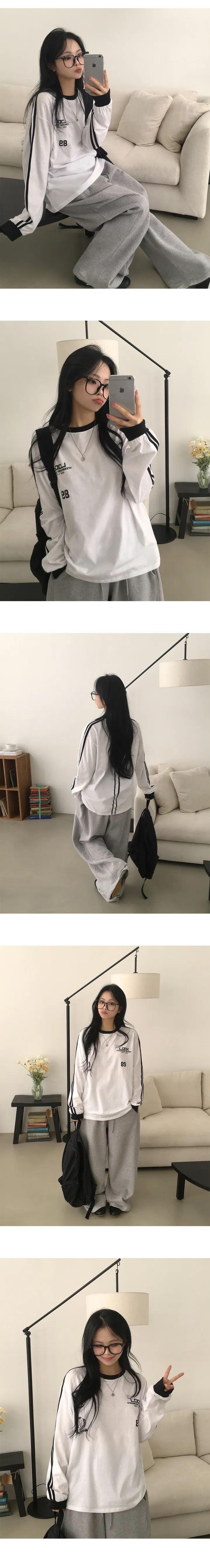 [힙무드/오버핏] 귀여움주의, 블록코어 유니폼 트랙 넘버 레터링 루즈핏 긴팔티셔츠 (3color) 상세 이미지 4