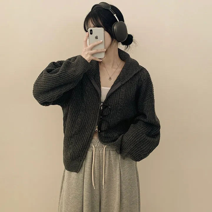 [도톰따뜻🩶고퀄!] 아방핏 투웨이 꽈배기 니트집업 오버핏 가디건 상세 이미지 17