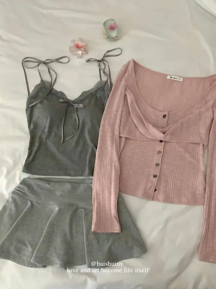 [발레코어 쓰리피스 러블리 페미닌룩] 로안 3pcs 레이어드 나시+가디건+스커트 쓰리피스 세트 상세 이미지 11